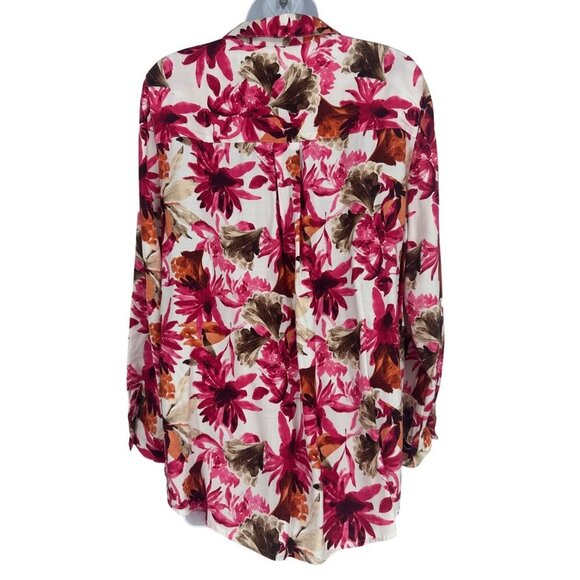 Chico's Womens Pink Floral Collared Button Up Roll Tab Sleeve Size 1 US M - Picture 5 of 13